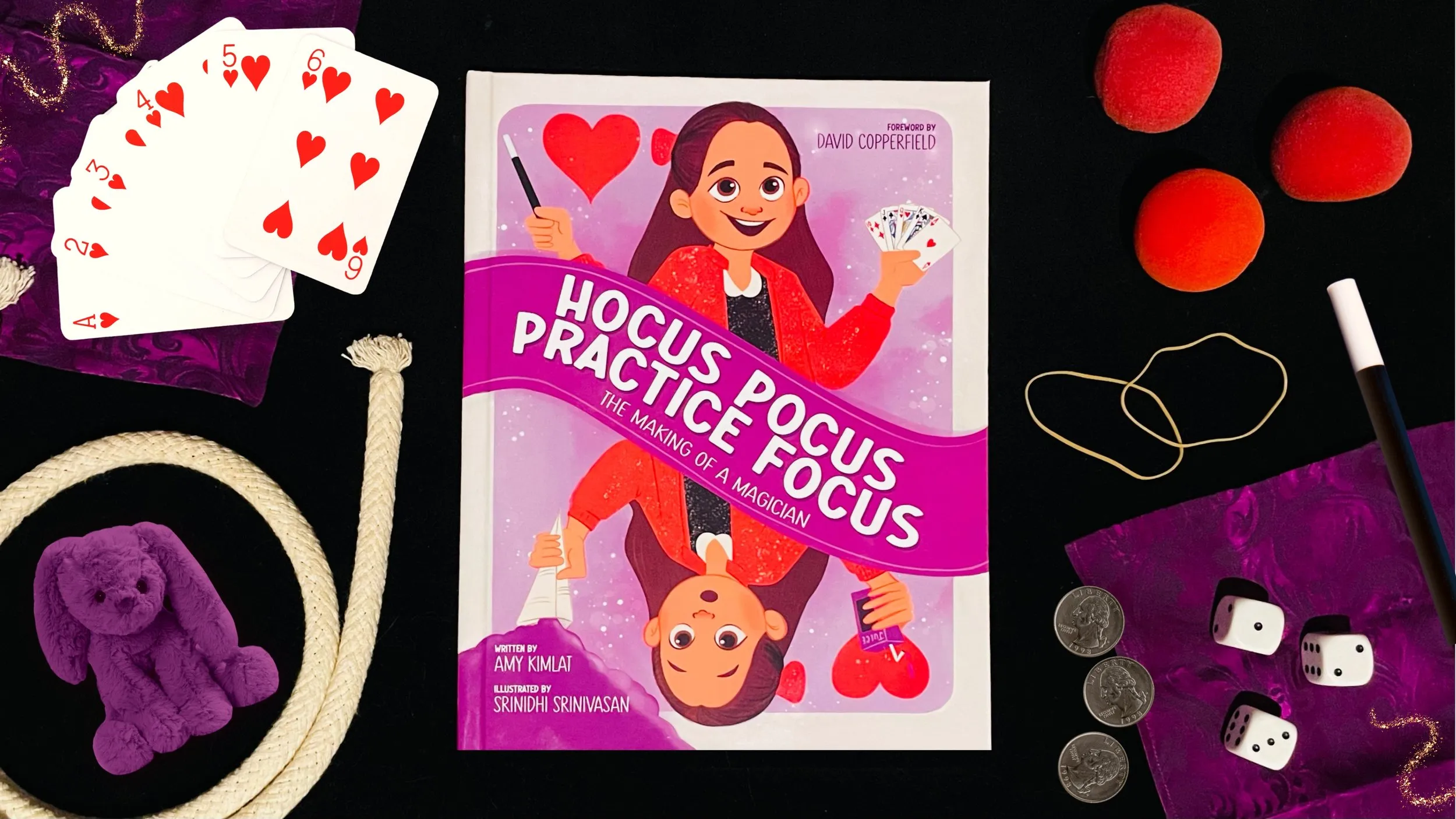 The cover and interior spreads of the children’s picture book Hocus Pocus Practice Focus by Amy Kimlat